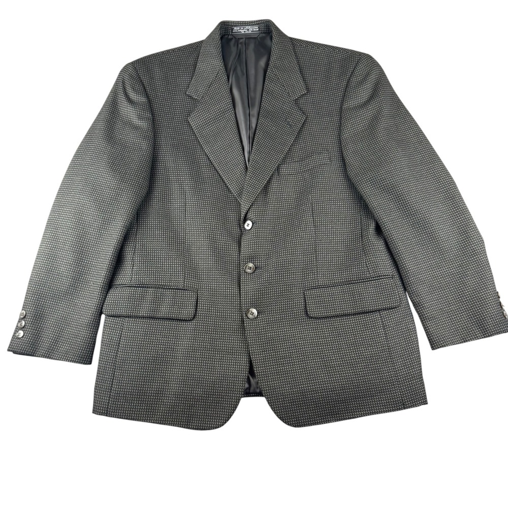 Bert Pulitzer‎ Mens Grey Wool Blend 3 Button Micro Pattern Blazer Sport Coat